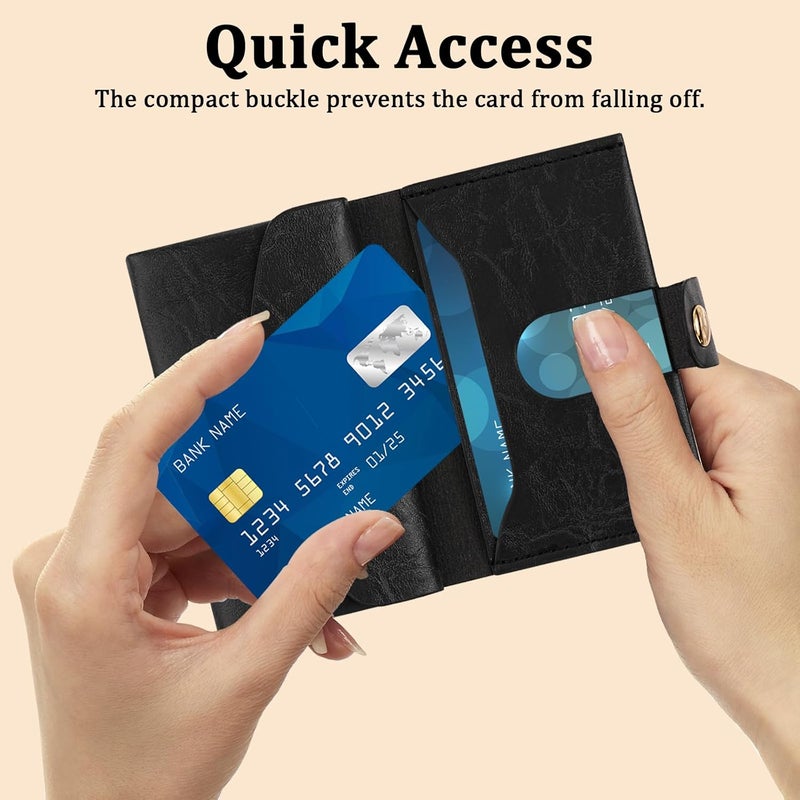 ZHOMA Credit Card Holder and Business Card Holder with Coin Pocket, Slim Minimalist Leather Wallet with ID Window for Women and Men - Black - Image 4